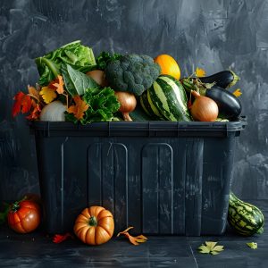 Symbolizing Food Waste and Loss at Home: Discarded Rotten Vegetables in Trash Bin. Concept Food Waste Management, Sustainable Living, Kitchen Scraps Composting, Environmentally Friendly Practices